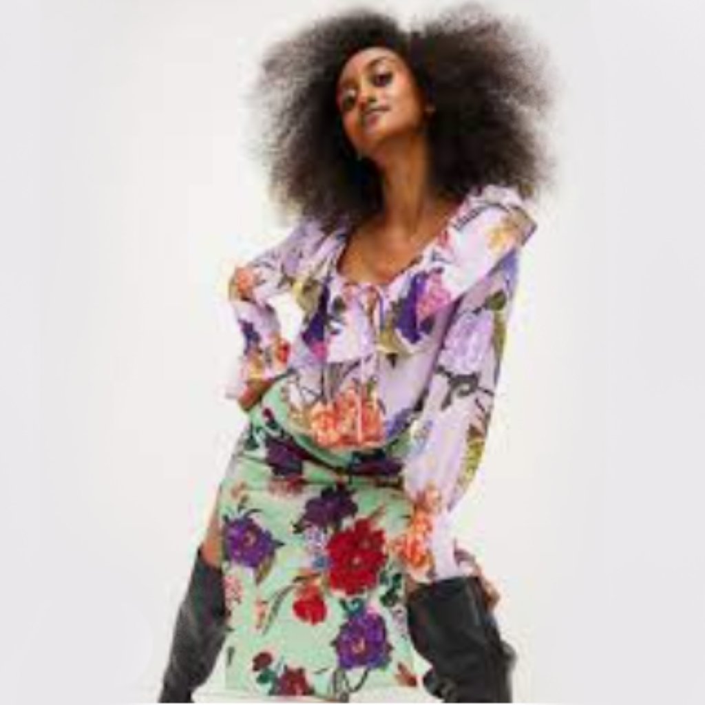 H& M 2 Piece Blouse & Side-Slit Satin Skirt In Xl, 14